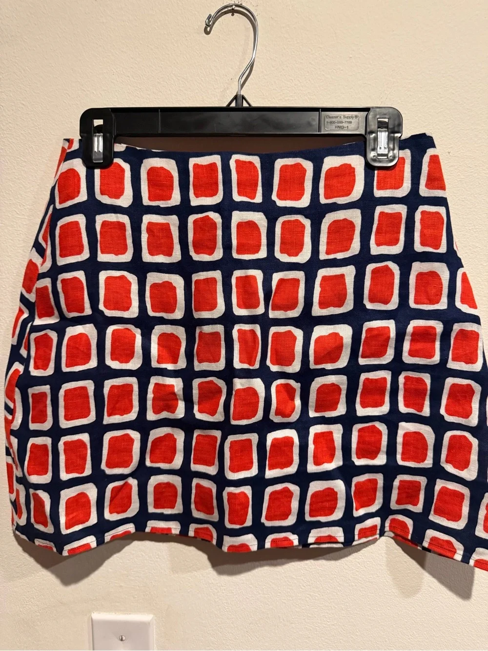 Reformation “Veranda Skirt in Napoli - Red and Navy Geometric Print Mini Skirt